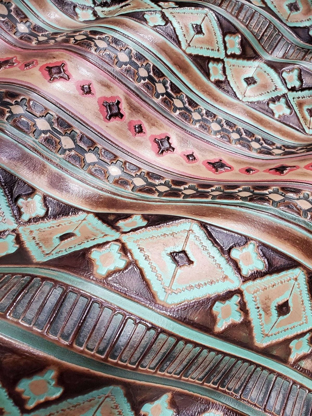 Navajo Embossed Leather Hat Band Only w/ Turquoise Slab 950e Otarealm