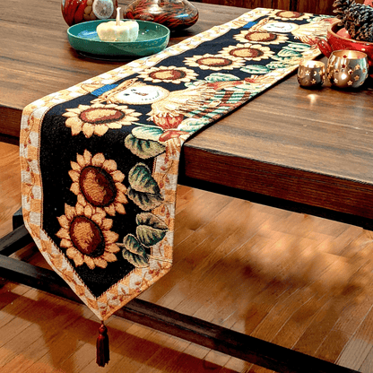 Tache Sunflower Field Scarecrow Autumn Harvest Woven Tapestry Table Runners (11712TR) Otarealm