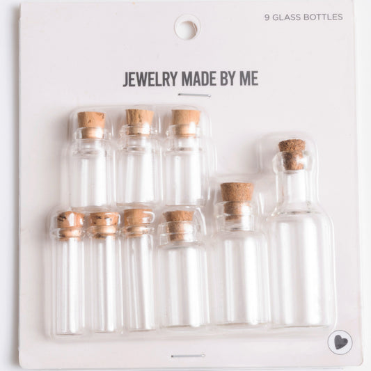 Mini Glass Bottles Set of 9 Tiny Jars with Cork Lid