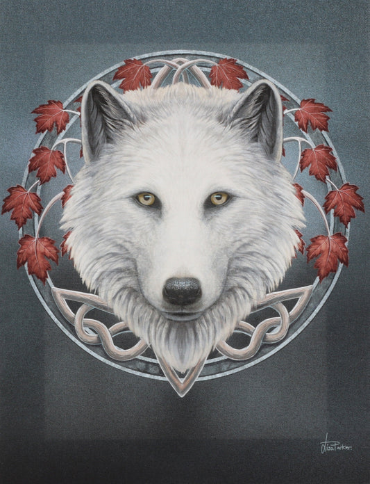 Guardian of the Fall White Wolf Canvas Art Print by Lisa Parker