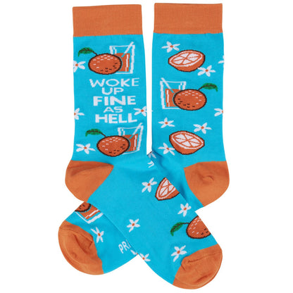 Woke Up Fine As Hell Socks in Blue | Orange Juice Illustration | Gift for Her