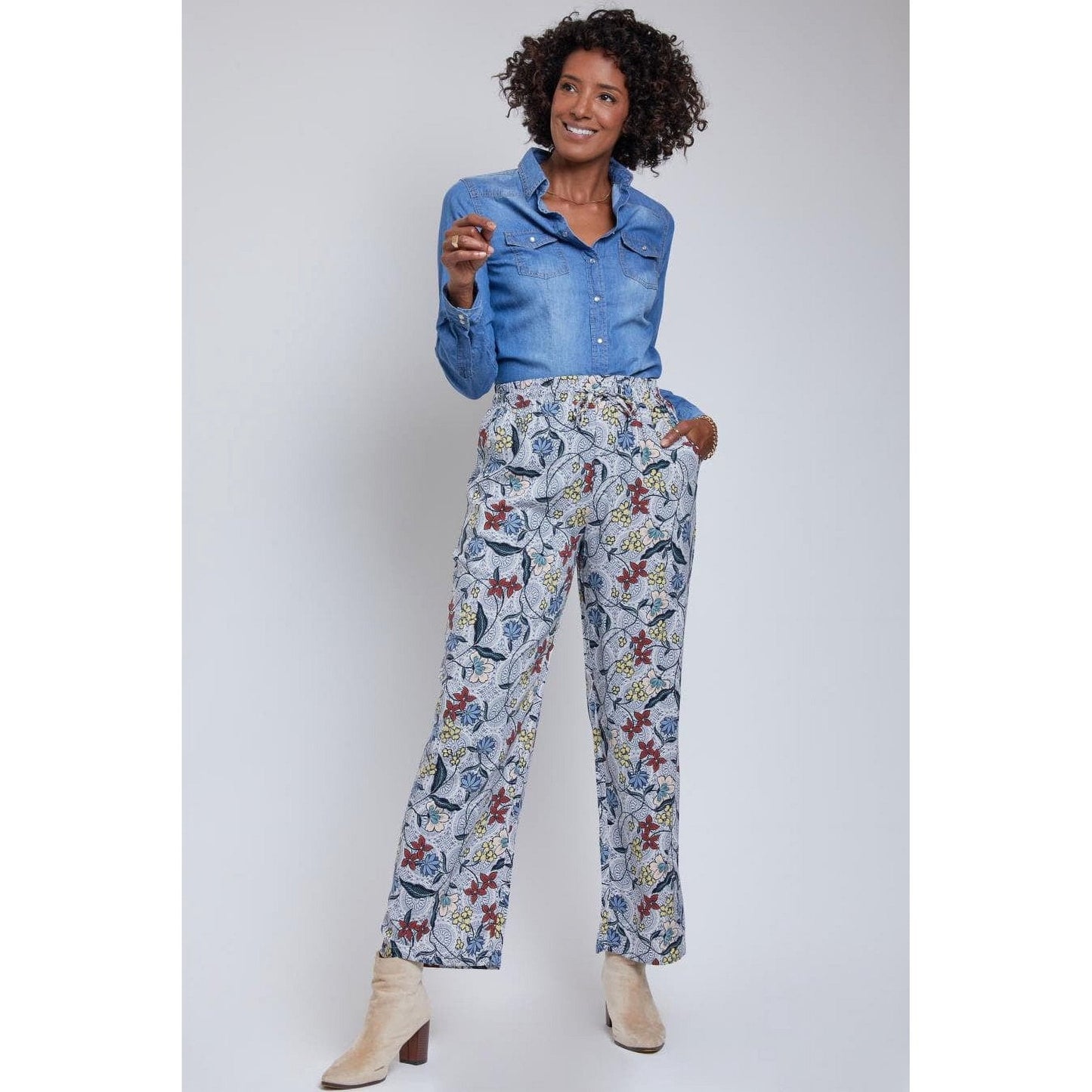 Women's Drawstring Wide Straight Pant with Tie (L)