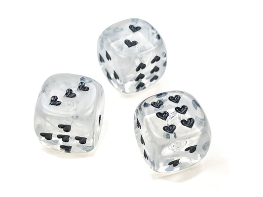Heart 16mm Cirrus® w/pips White/black d6 | Heart Dice