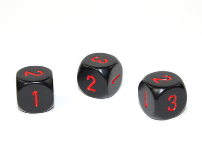 Opaque 16mm d3 (d6 w/1-2-3 twice) Black/red (sold per piece)
