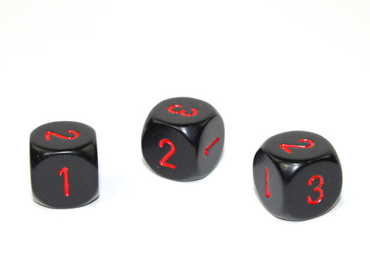 Opaque 16mm d3 (d6 w/1-2-3 twice) Black/red (sold per piece)