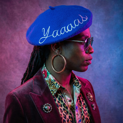 Yaaaas Embroidered Beret in Blue