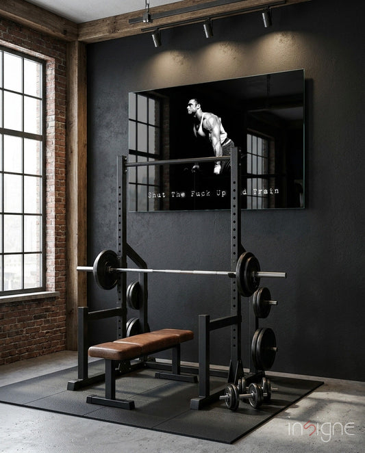 Black And White Pull Up Athlete Gym Glass Wall Art