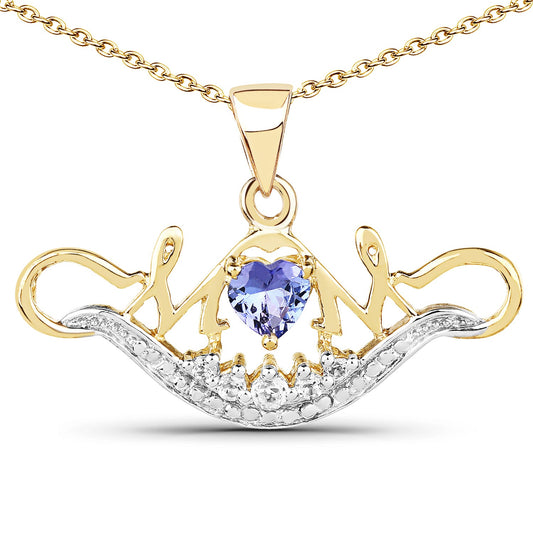 14K Yellow Gold Plated 0.62 Carat Genuine Tanzanite and White Topaz .925 Sterling Silver Pendant