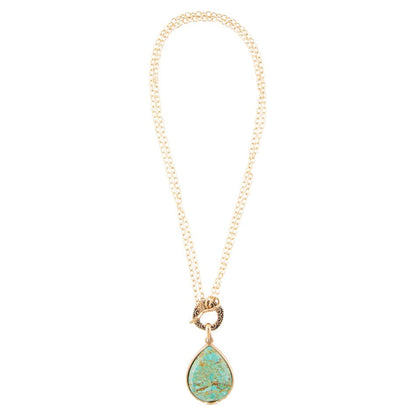 Abby Blue Turquoise and Golden Bronze Pendant Necklace