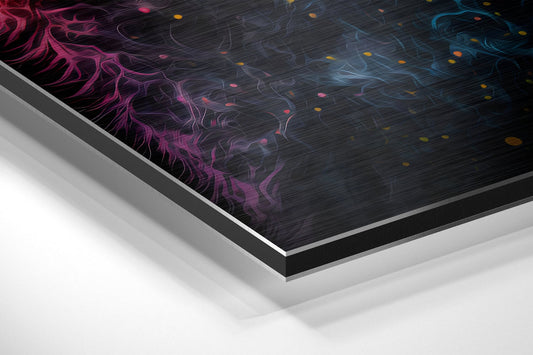 Rainbow Nebula Cat Under Moon Brushed Aluminum Dibond Wall Art