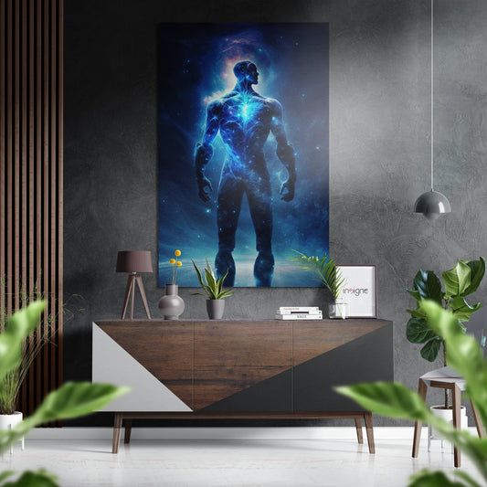 Deep Blue Starlit Cosmic Man Rear View Brushed Aluminum Dibond Wall Art