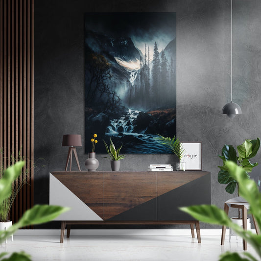 Moonlit Pine Gorge Rushing River Brushed Aluminum Dibond Wall Art