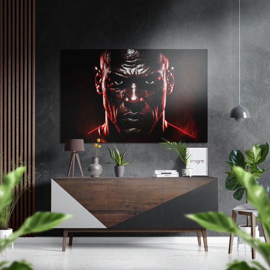 Red Rim Light Fierce Boxer Stare Brushed Aluminum Dibond Wall Art