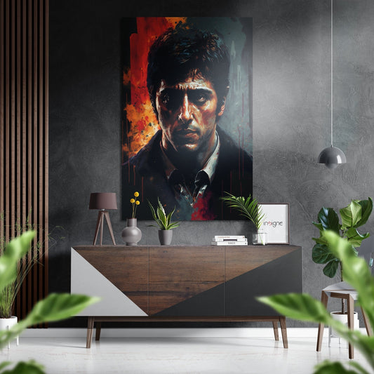 Red And Teal Splash Painted Man Brushed Aluminum Dibond Wall Art