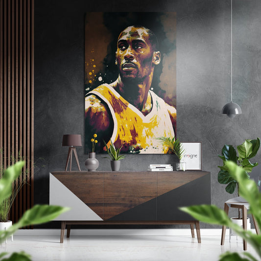 Yellow Jersey Basketball Player Brushed Aluminum Dibond Wall Art