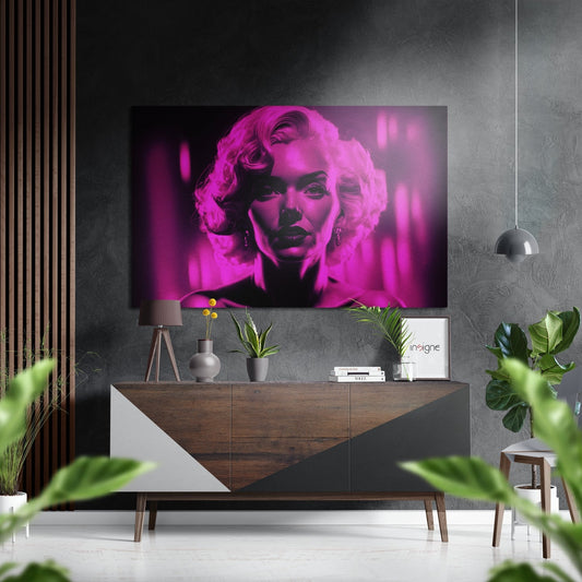 Pink Neon Monochrome Blonde Brushed Aluminum Dibond Wall Art