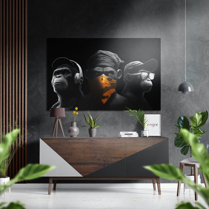 Monochrome Trio Orange Bandana Brushed Aluminum Dibond Wall Art