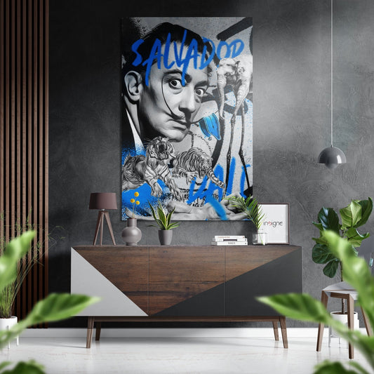 Blue Graffiti Tiger Collage Portrait Brushed Aluminum Dibond Wall Art