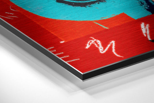 Turquoise Dollar Sign on Red Brushed Aluminum Dibond Wall Art