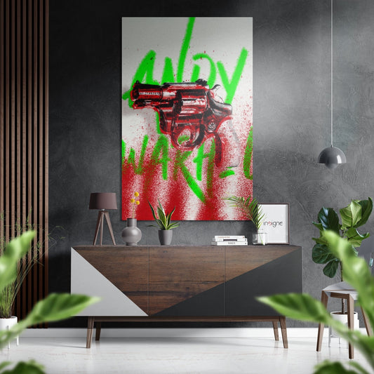 Red Revolver Green Spray Graffiti Brushed Aluminum Dibond Wall Art
