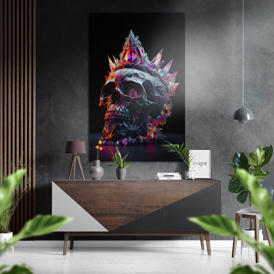 Crystal Spiked Crown Skull Brushed Aluminum Dibond Wall Art