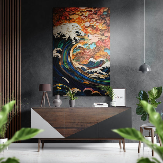 Waves and Flowers Brushed Aluminum Dibond Wall Art