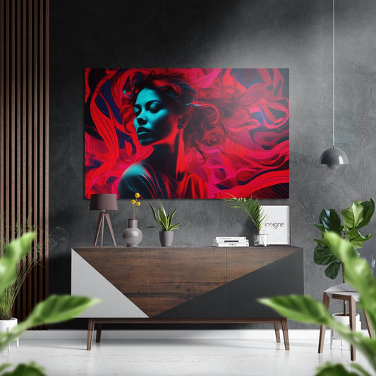 Woman and the Red Brushed Aluminum Dibond Wall Art