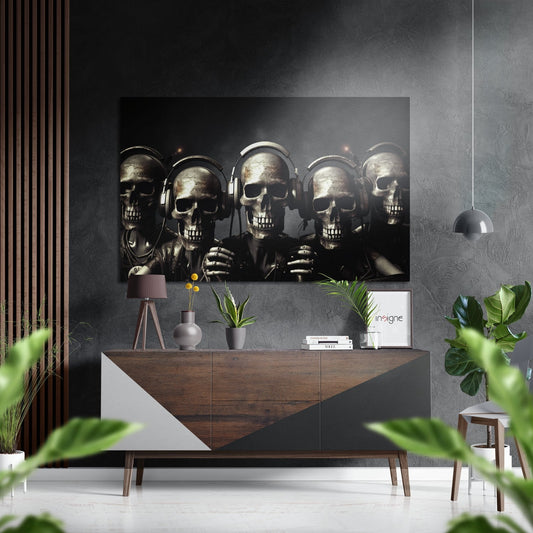 Skulls Having Fun Brushed Aluminum Dibond Wall Art