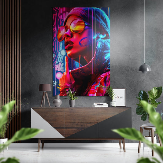 Neon Pop Diva Woman Brushed Aluminum Dibond Wall Art