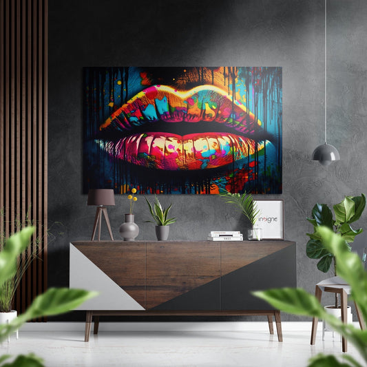 Rainbow Graffiti Drip Lips Brushed Aluminum Dibond Wall Art