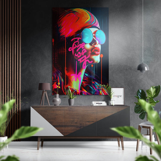 Blue Shades Rainbow Woman Brushed Aluminum Dibond Wall Art