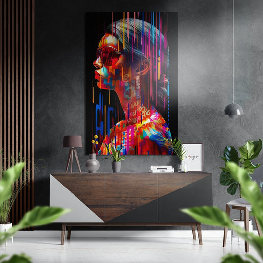 Colorful Streak Profile Woman Brushed Aluminum Dibond Wall Art