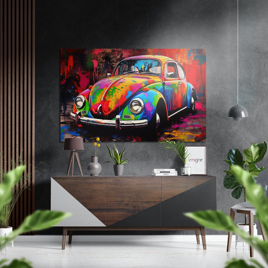 Classic Compact Car  Brushed Aluminum Dibond Wall Art