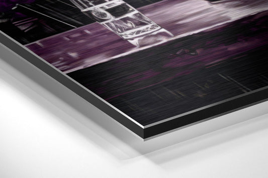 Violet Satin Woman at Bar Brushed Aluminum Dibond Wall Art