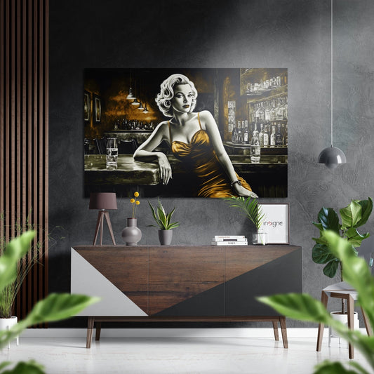 Amber Gown Woman at Bar Brushed Aluminum Dibond Wall Art