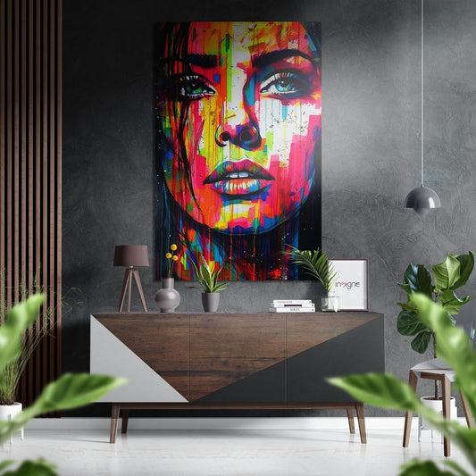 Neon Drip Dreaming Woman Brushed Aluminum Dibond Wall Art
