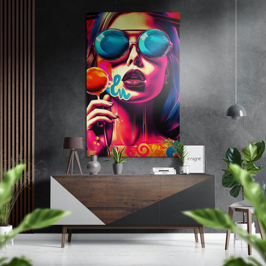 Magenta Pop Woman Orange Lollipop Brushed Aluminum Dibond Wall Art
