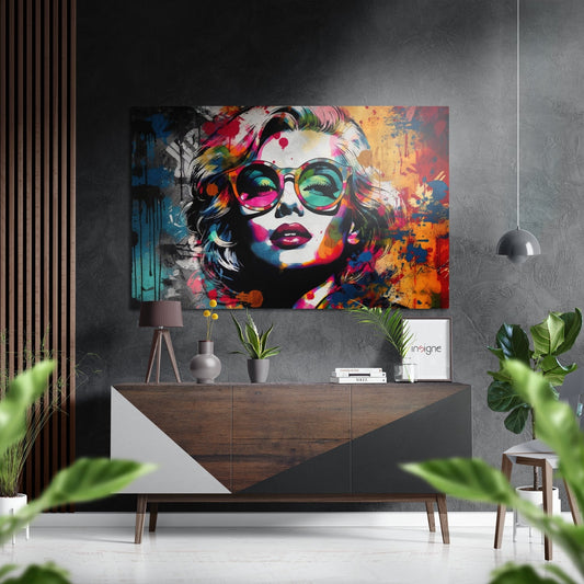 Round Green Shades Graffiti Blonde Brushed Aluminum Dibond Wall Art
