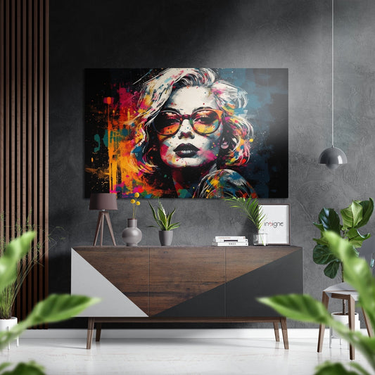 Amber Lens Shades Teal Splatter Brushed Aluminum Dibond Wall Art