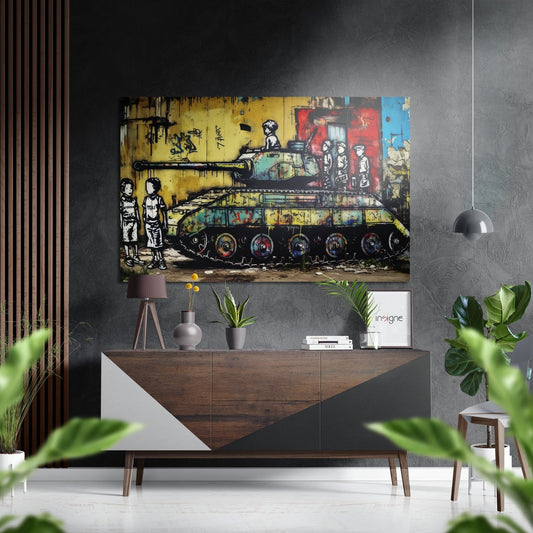 Kids and Tank Brushed Aluminum Dibond Wall Art