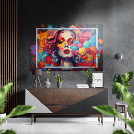 Balloons and Roses Woman Brushed Aluminum Dibond Wall Art