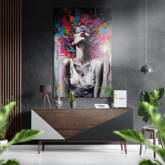 Paint Explosion Mind Woman Brushed Aluminum Dibond Wall Art