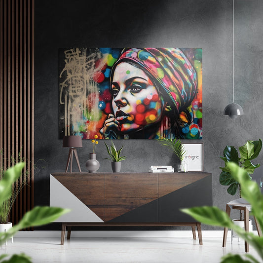 Colorful Turban Bokeh Woman Brushed Aluminum Dibond Wall Art