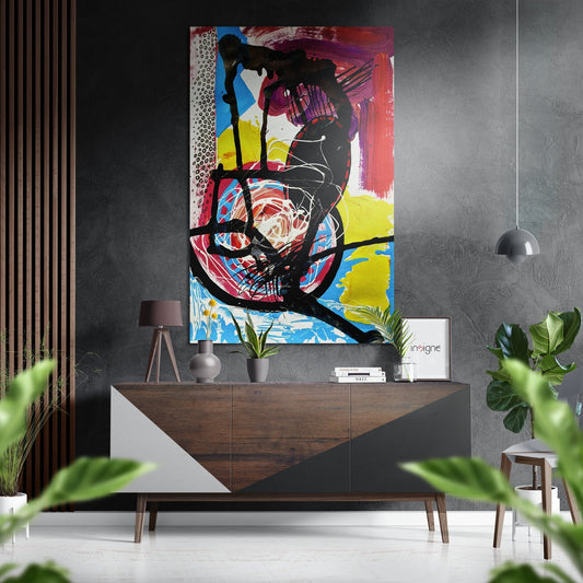 Kandinsky Black Drip Lines Primary Brushed Aluminum Dibond Wall Art