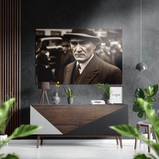 Ataturk Sepia Vintage Street Portrait Brushed Aluminum Dibond Wall Art