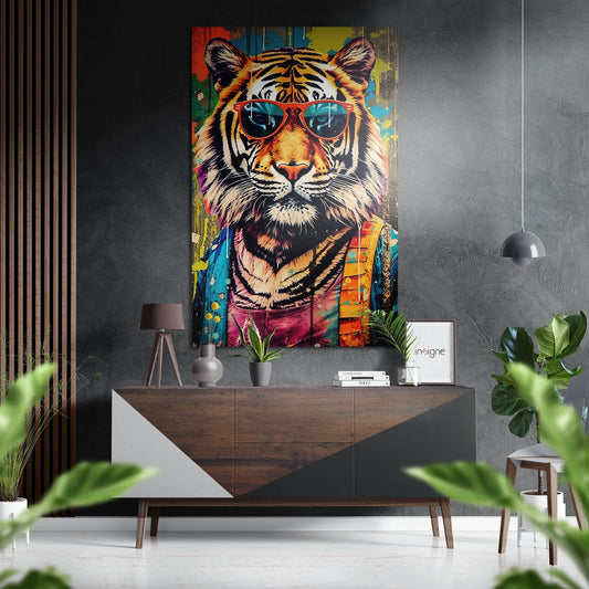 Graffiti Jacket Tiger Teal Sunglasses Brushed Aluminum Dibond Wall Art