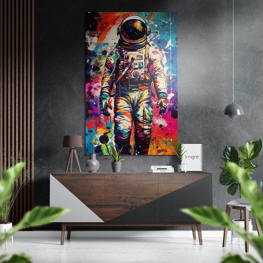 Galaxy Visor Rainbow Splash Astronaut Brushed Aluminum Dibond Wall Art