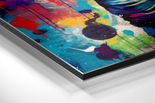 Galaxy Visor Rainbow Splash Astronaut Brushed Aluminum Dibond Wall Art