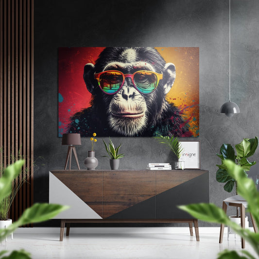 Rainbow Lens Chimp Red Yellow Splash Brushed Aluminum Dibond Wall Art