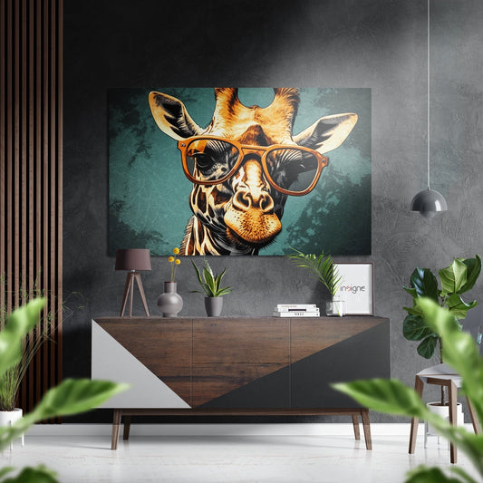 Pop Art Giraffe Amber Shades Brushed Aluminum Dibond Wall Art